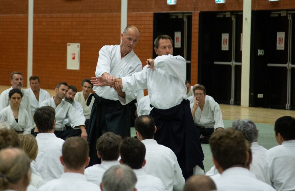 Wim Van Gils doing Aikido with Cristian Tissier